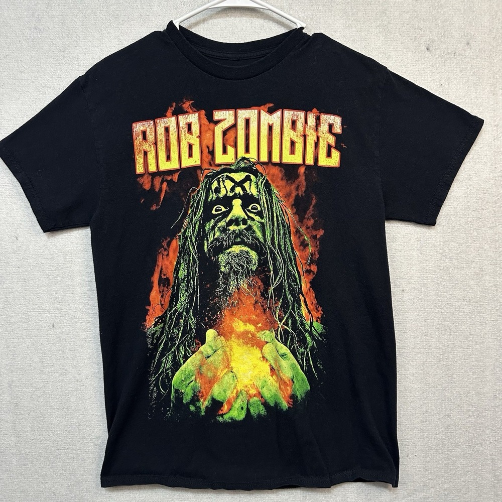 Rob Zombie T-Shirt Medium Colorful Graphic Front Blaze Flame Cotton‎
